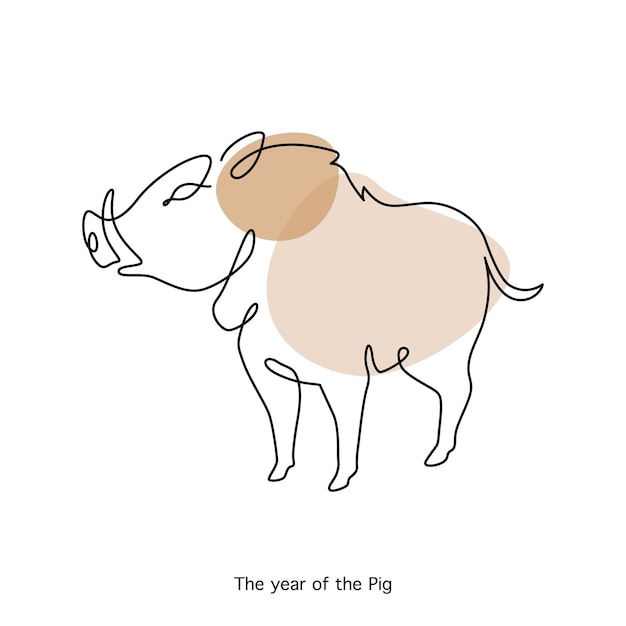 Vector pig chinese zodiac sign in minimal line art style