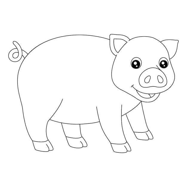 Pig Coloring Page Isolated for Kids