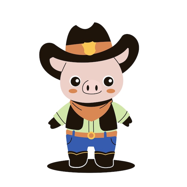 Vettore il maiale in costume di cowboy in stile flat concept