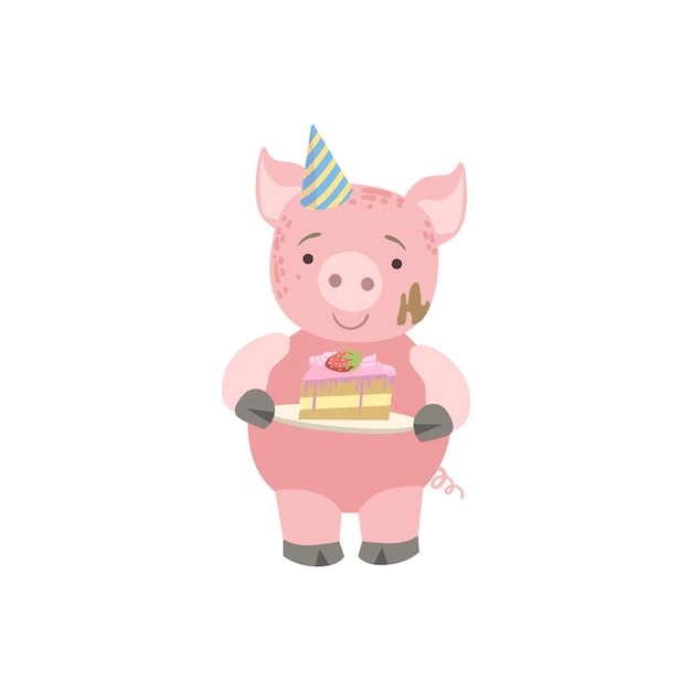 誕生日パーティーに出席する豚のかわいい動物キャラクター
