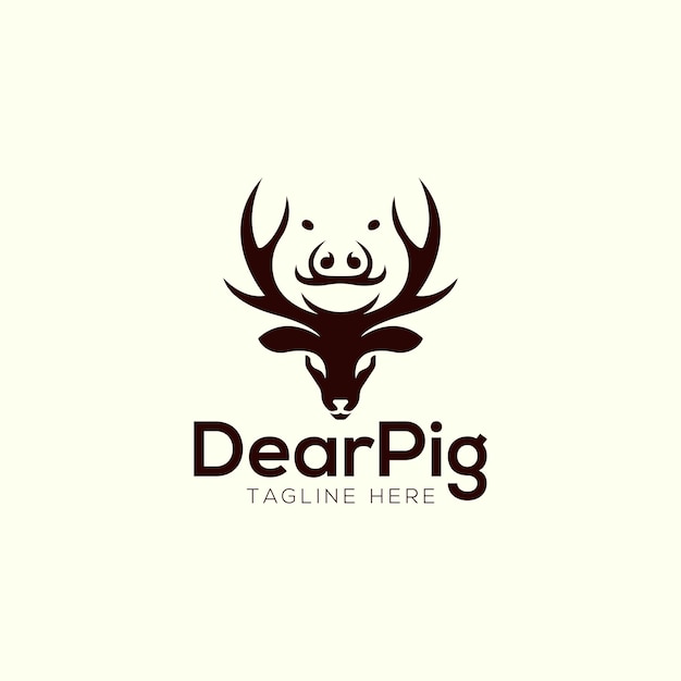 Vector pig and deer logo design template with negative space style