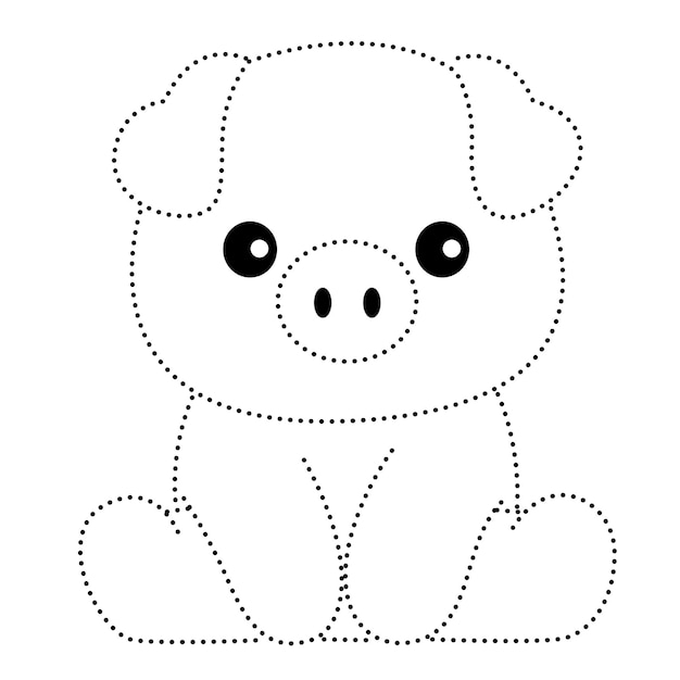 Vector pig dotted line draw practice cartoon doodle kawaii anime coloring page cute illustration drawing