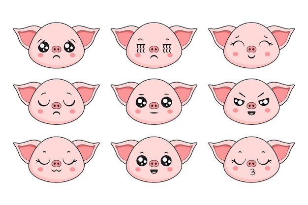 Vector pig face emoji collections sticker kawaii part 1