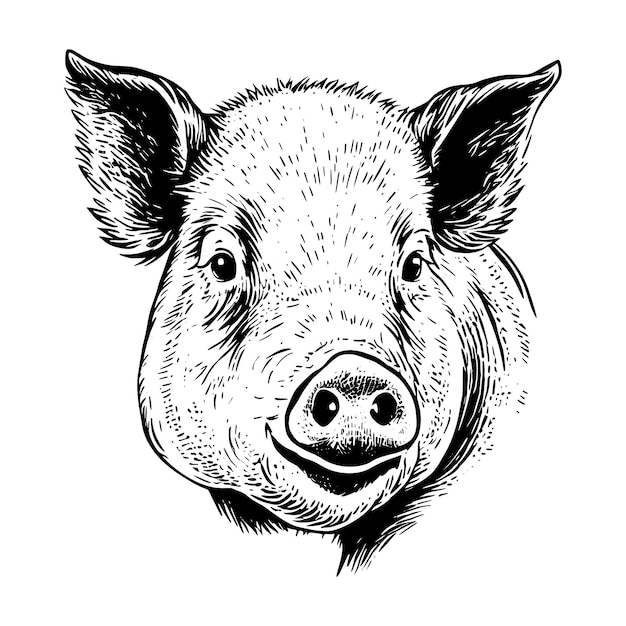 Vector a pig face hand drawn vector illustration