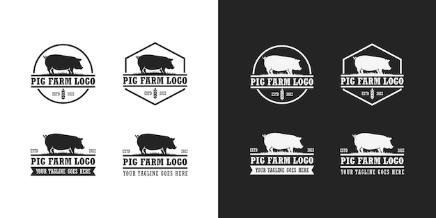 Insieme del logo dell'allevamento di maiali
