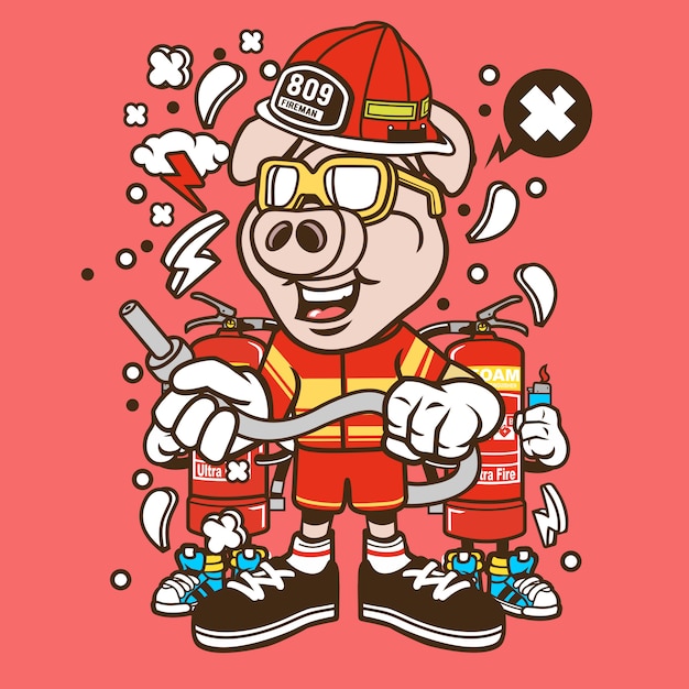 Pig Firefighter cartoon