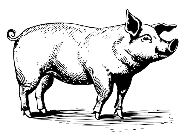 Pig in graphic style farming and animal husbandry illustration