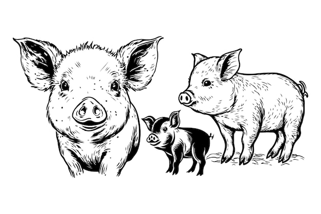 Vector pig hand drawing sketch black outline vector isolated on white background pig clipart vector