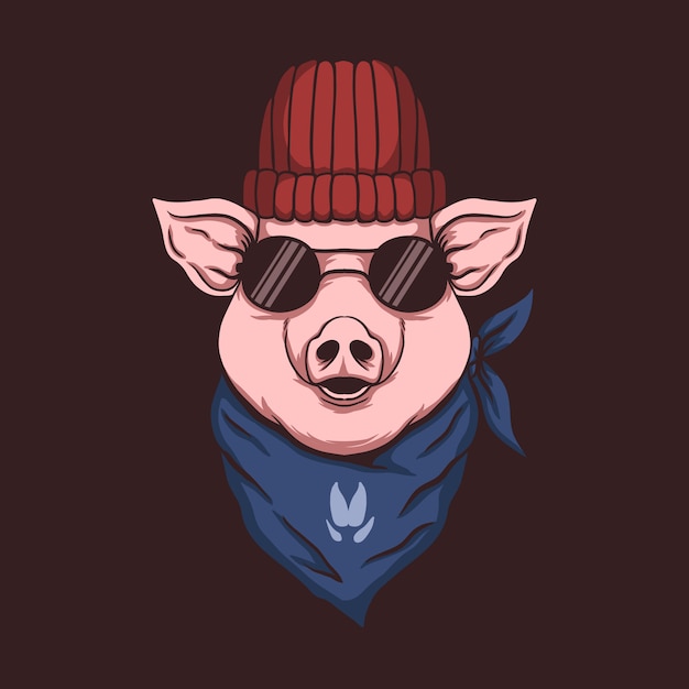 Pig head bandana illustration