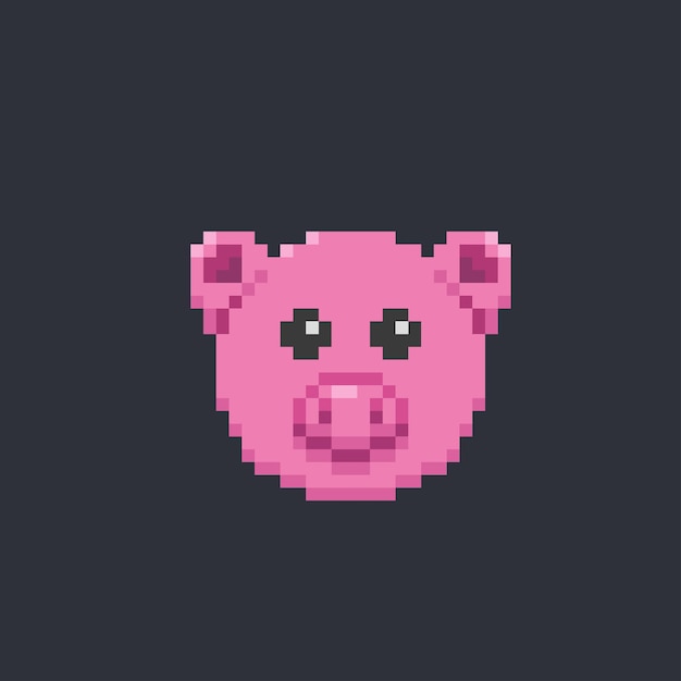 Vector pig head in pixel art style