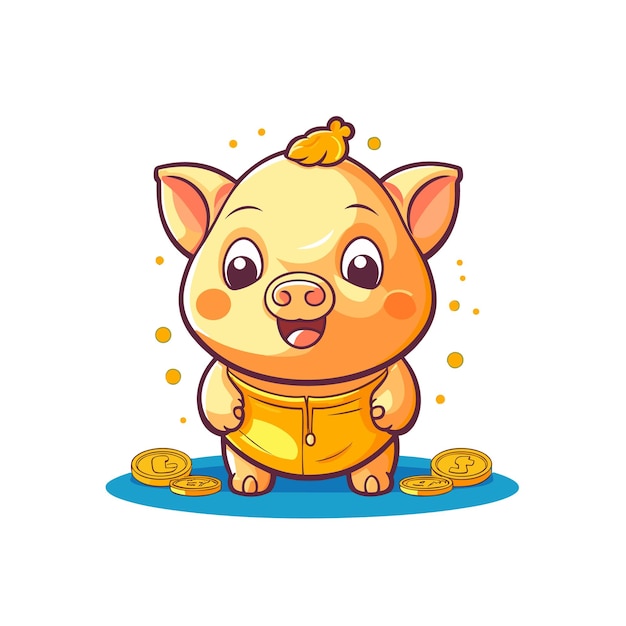 Vector pig holding gold coin cartoon tshirt and mug design graphic illustration cartoon vector