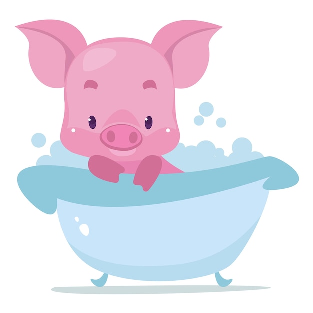 Свинья в ванной. милый ребенок иллюстрации. вектор на белом фоне.