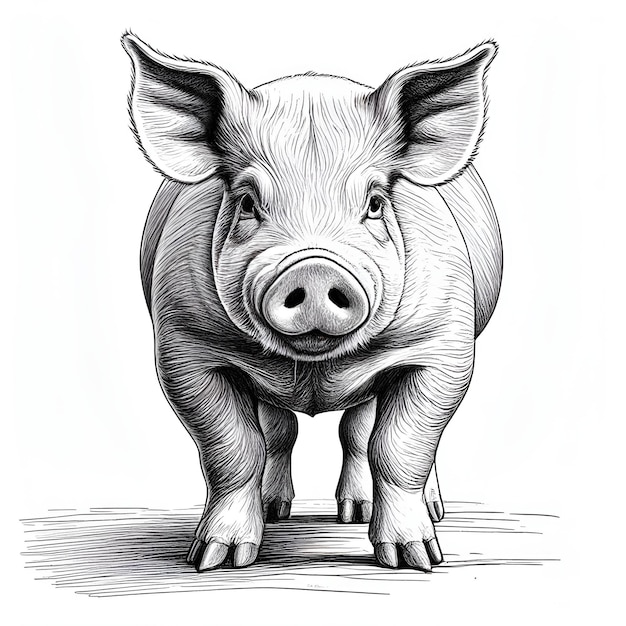 Pig inkt schets tekening zwart-wit gravure stijl vector illustratie