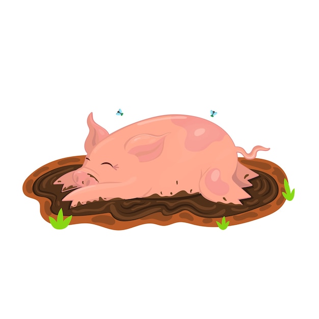 Pig is bathed in mud.   of clip art. isolate on white background.