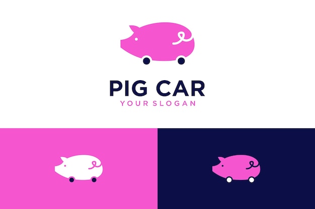 車または車輪と速度を備えた豚のロゴデザイン
