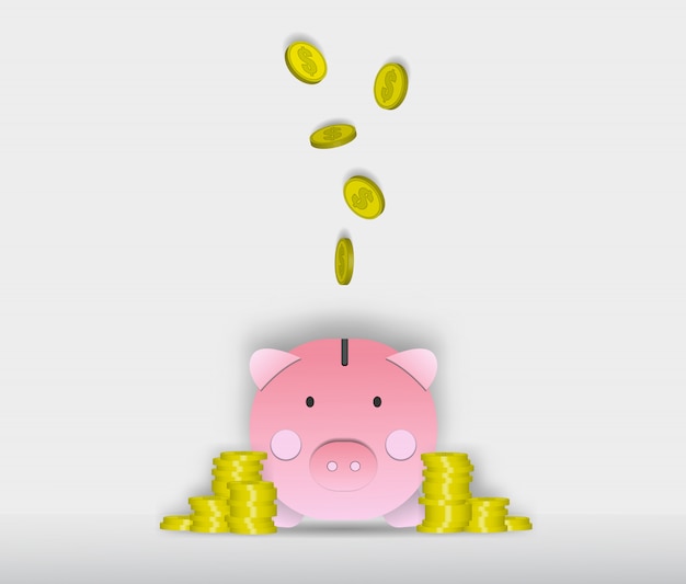 Pig money box paper art vector illustration