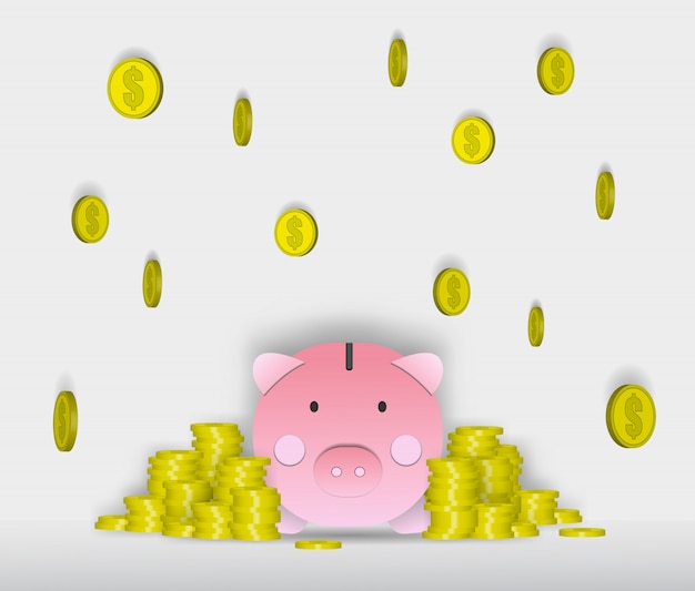 Vector pig money box paper art vector illustration