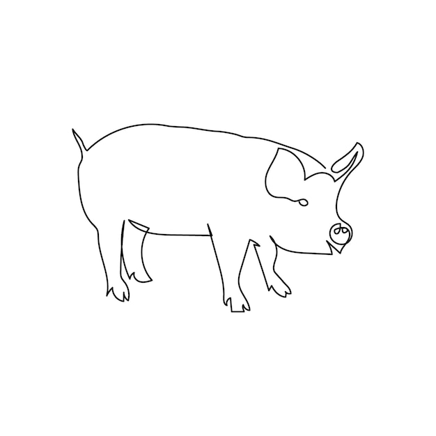 Pig one line art. continuous line drawing of hog, livestock, domestic animal.