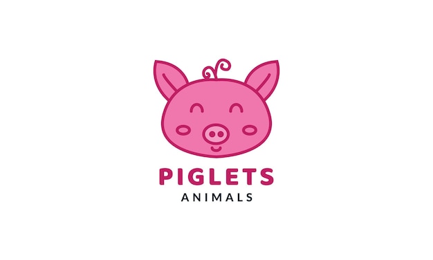 豚や子豚の頭の顔の笑顔かわいい漫画ロゴベクトルイラスト