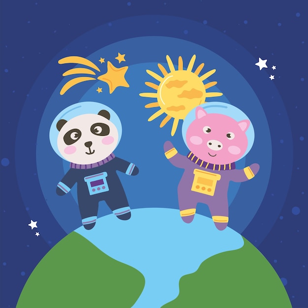 Pig and panda on earth