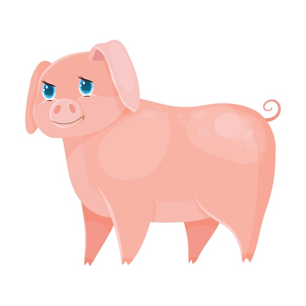 Vettore maiale rosa piglet bestiame allevamento di animali da fattoria illustrazione vettoriale isolato su sfondo bianco