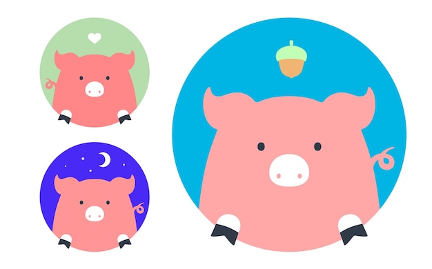 Pig portrait in flat graphics