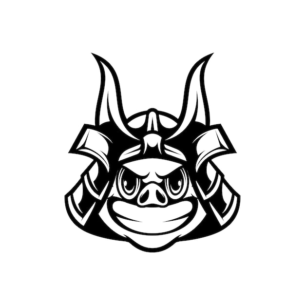 Pig Samurai Outline Mascot Design