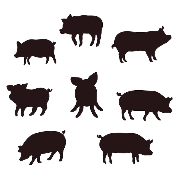 Vector a pig silhouettes farm animal graphics set