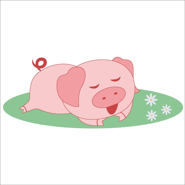 Vector the pig sleeps on the lawn