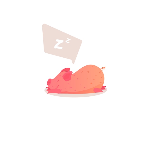 Pig sleeps on the stomach illustration. 