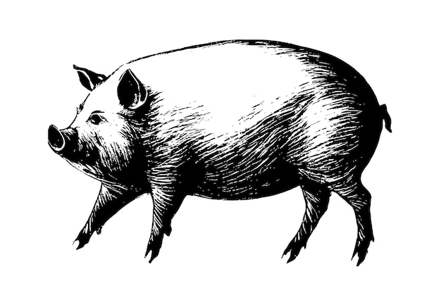 Pig vector illustration in graphic style, hand drawn illustration.