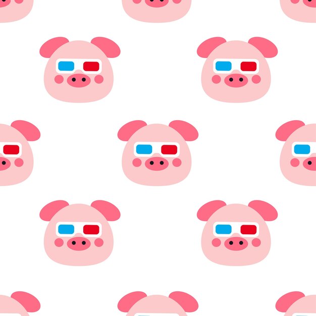 Pig with glasses seamless pattern cartoon illustration