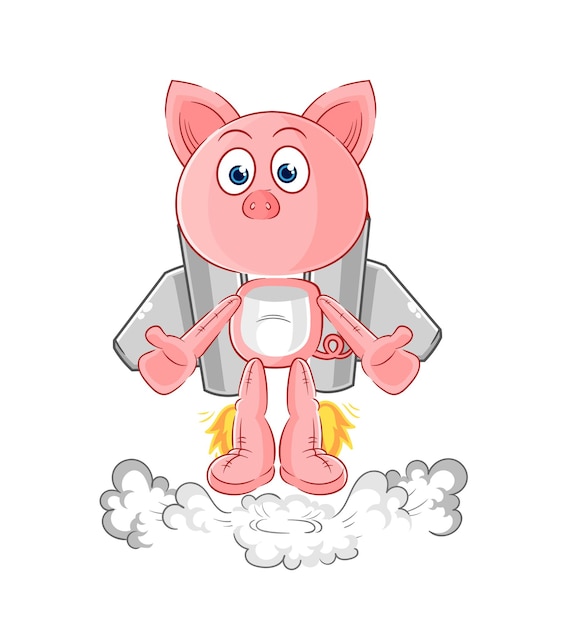 Pig with jetpack mascot cartoon vector