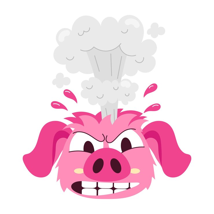 Vector a pig with a pink nose and a cloud of smoke behind it