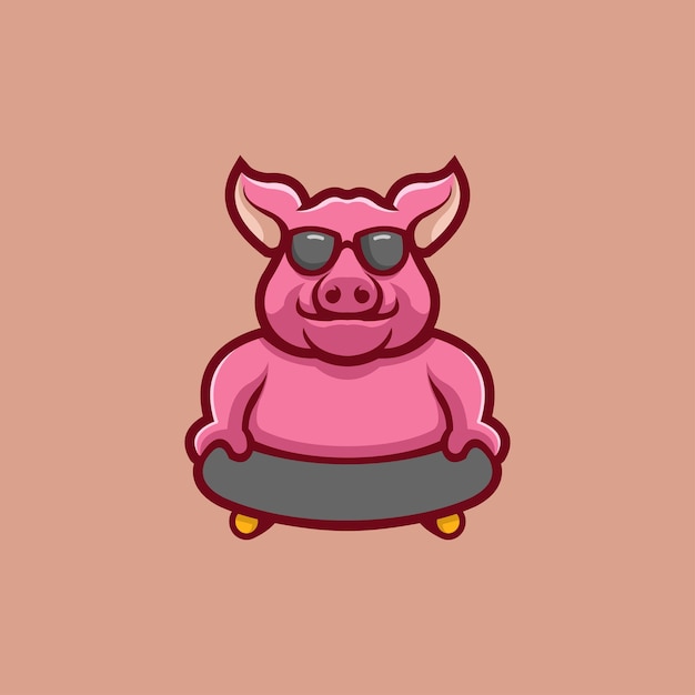 Pig With Skateboard Mascot Logo Cartoon Vector
