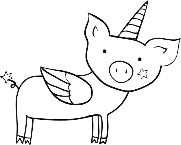 날개와 뿔을 가진 돼지 귀여운 만화 캐릭터 디자인 요소