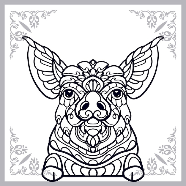 Pig zentangle arts isolated on white background