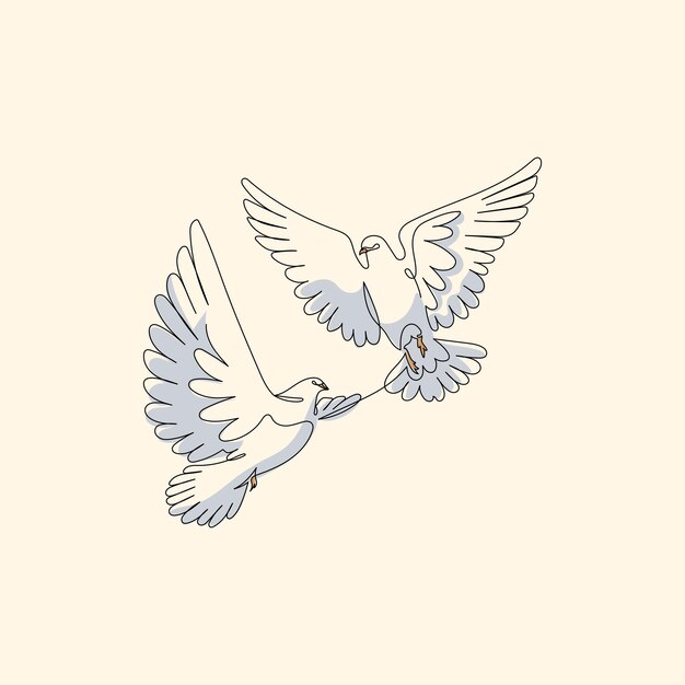 Vector pigeon couple in harmonious flight