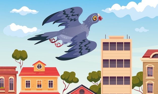 Pigeon fly and nest on city roof. street urban animal birds concept isolated graphic design