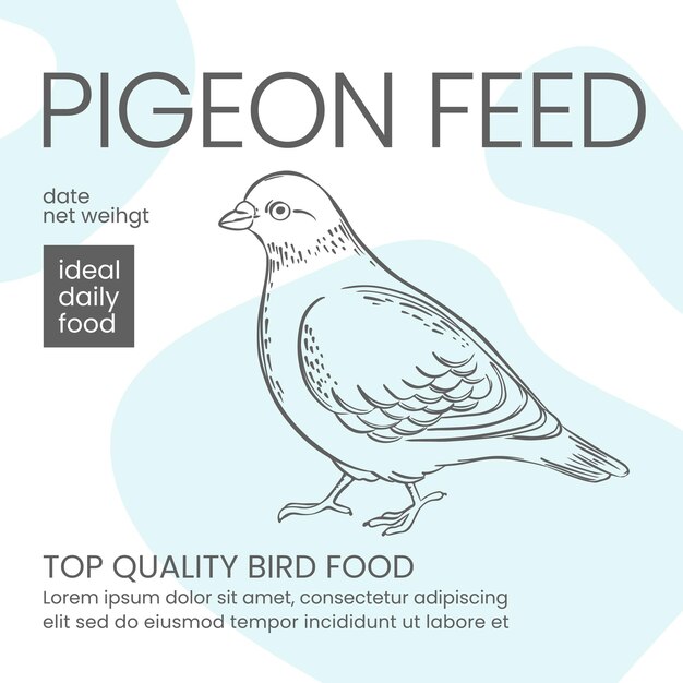 Pigeon food collage sketched bird feed packaging vector