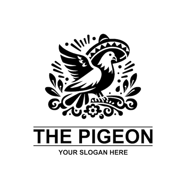 Vector the pigeon logo in the style of mexican muralism