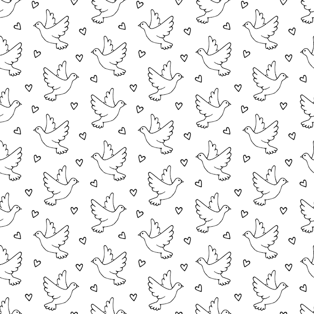 Pigeons Seamless vector seamless patternMonochrome flying birds