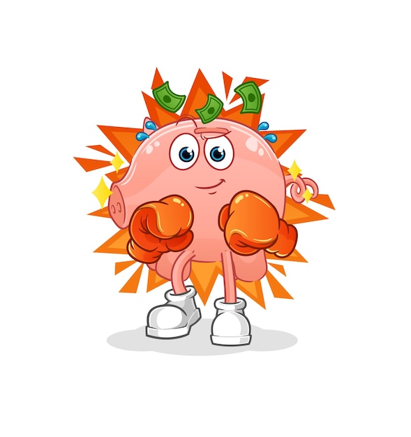 Piggy bank boxer character. cartoon mascot vector