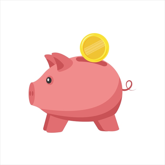 Vector piggy bank and coins flat vector illustration