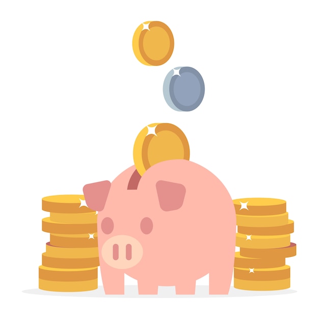 Vector piggy bank and coins