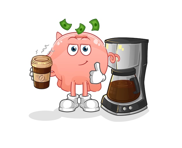Piggy bank drinken koffie illustratie. karakter vector