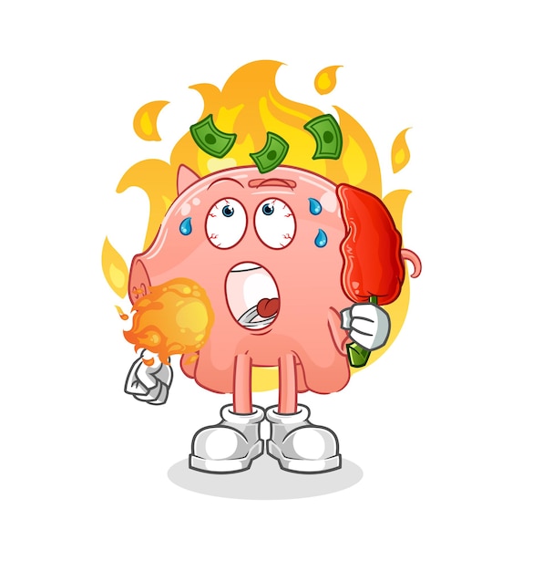 Piggy bank eat hot chilie mascot. cartoon vector