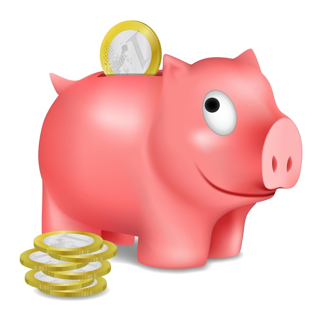 Vector piggy bank and euro coins, vector illustration