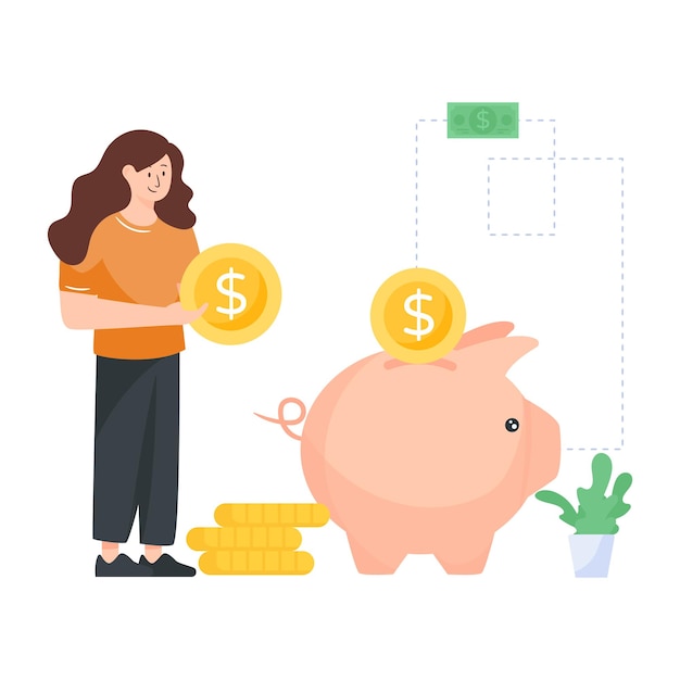 A piggy bank in flat illustration denoting savings concept