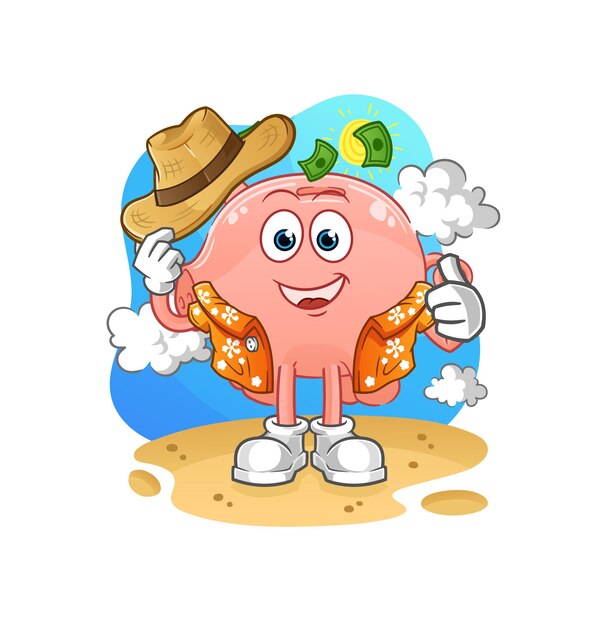 Piggy bank go on vacation. cartoon mascot vector